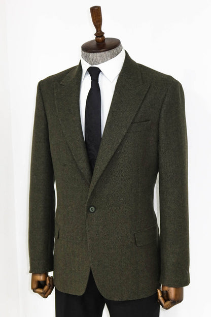 Houndstooth Wool Dark Green Men Blazer and Trousers Combination