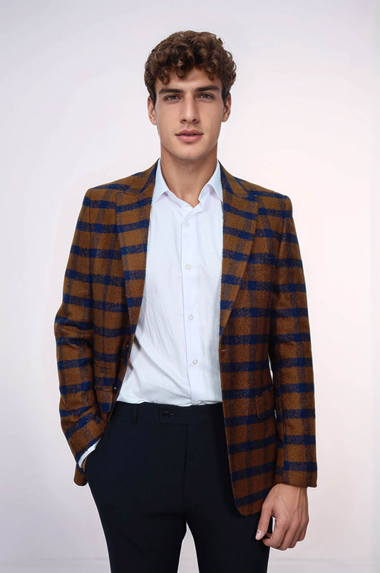 Checked Tawny Slim-Fit Blazer - Wessi