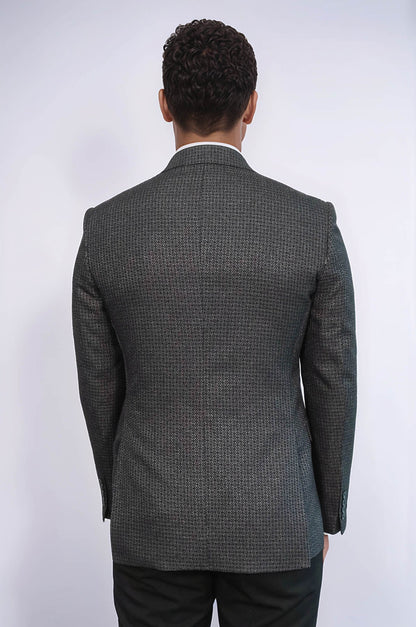 Houndstooth Patterned Grey Men Double Breasted Blazer - Wessi