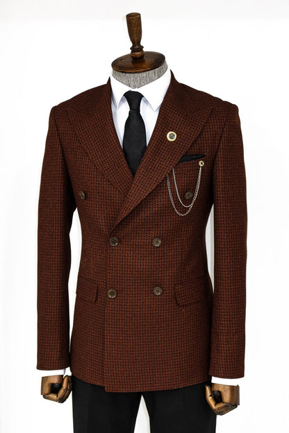 KOALA SYDNEY  Houndstooth Patterned Brown Men Double Breasted Blazer and Trousers Combination