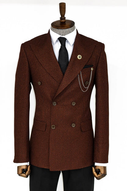 KOALA SYDNEY  Houndstooth Patterned Brown Men Double Breasted Blazer and Trousers Combination