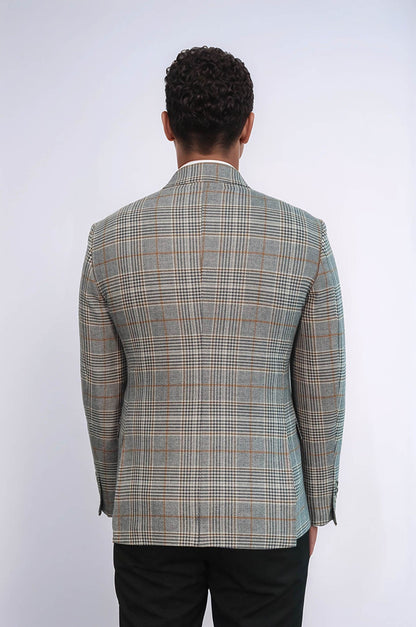 Double Breasted Checked Anthracite Men Blazer - Wessi