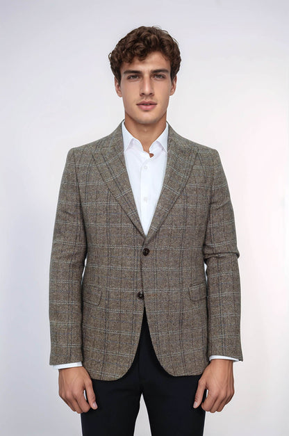 KOALA SYDNEY Herringbone Slim Fit Wool Brown Men Blazer