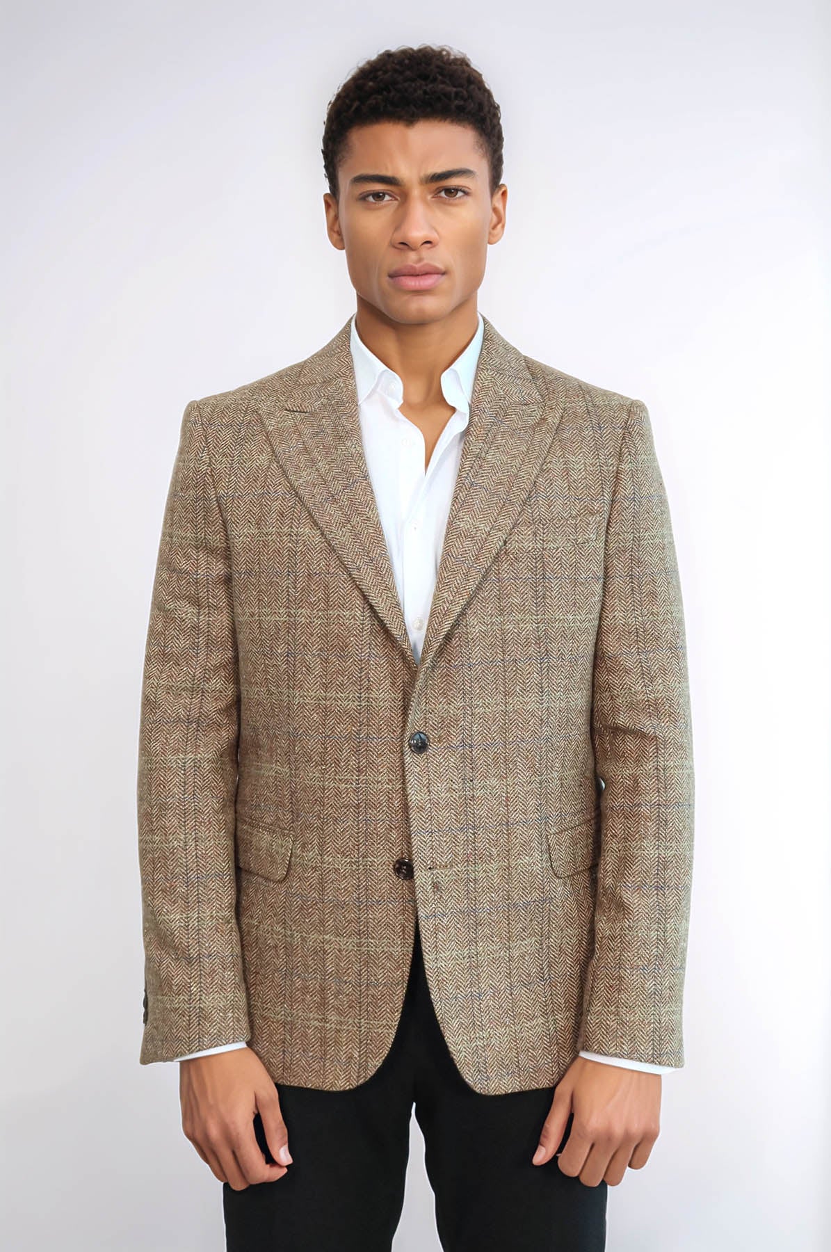 KOALA SYDNEY Herringbone Slim Fit Wool Tan Men Blazer