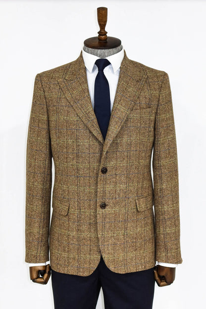 Herringbone Slim Fit Wool Tan Men Blazer and Trousers Combination