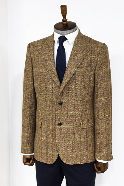 Herringbone Slim Fit Wool Tan Men Blazer and Trousers Combination