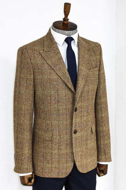 Herringbone Slim Fit Wool Tan Men Blazer and Trousers Combination