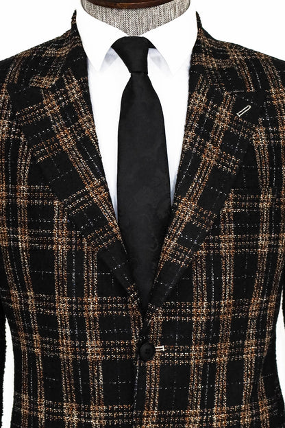 Plaid Slim Fit Black Men Blazer and Trousers Combination