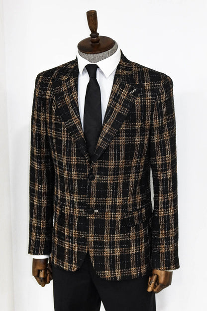 Plaid Slim Fit Black Men Blazer and Trousers Combination