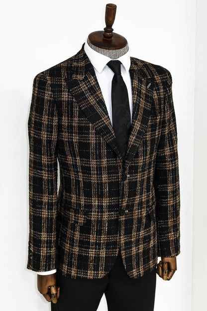 Plaid Slim Fit Black Men Blazer and Trousers Combination