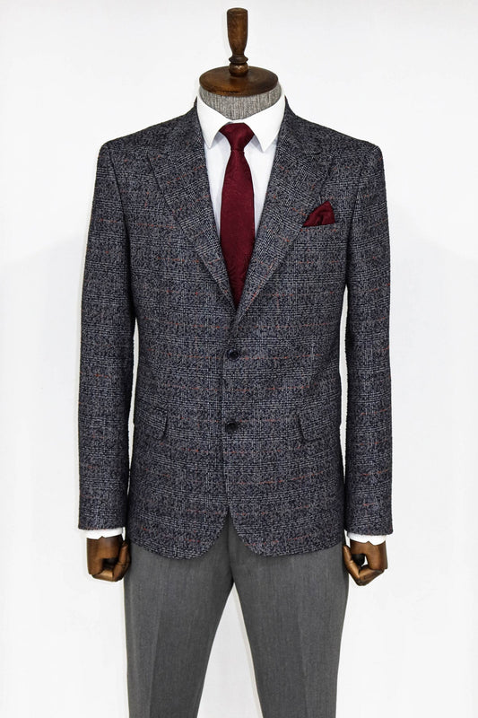 Checked Navy Blue Men Blazer ans Trousers Combination