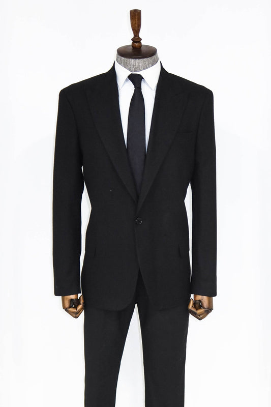 Plain Slim Fit Sport Black Men Blazer and Trousers Combination