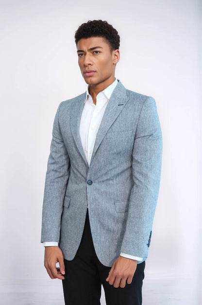 Slim-Fit Peak Lapel Blue Jacket - Wessi