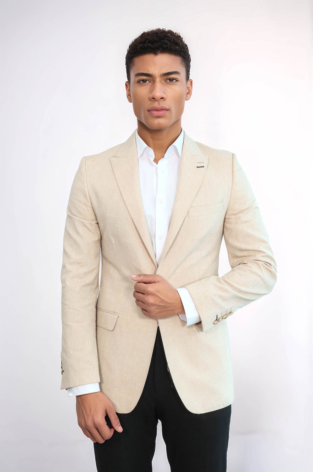 KOALA SYDNEY  Striped Peak Lapel Beige Sport Jacket -