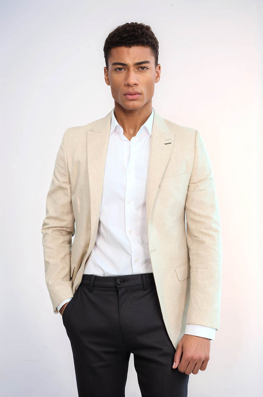 KOALA SYDNEY  Striped Peak Lapel Beige Sport Jacket -
