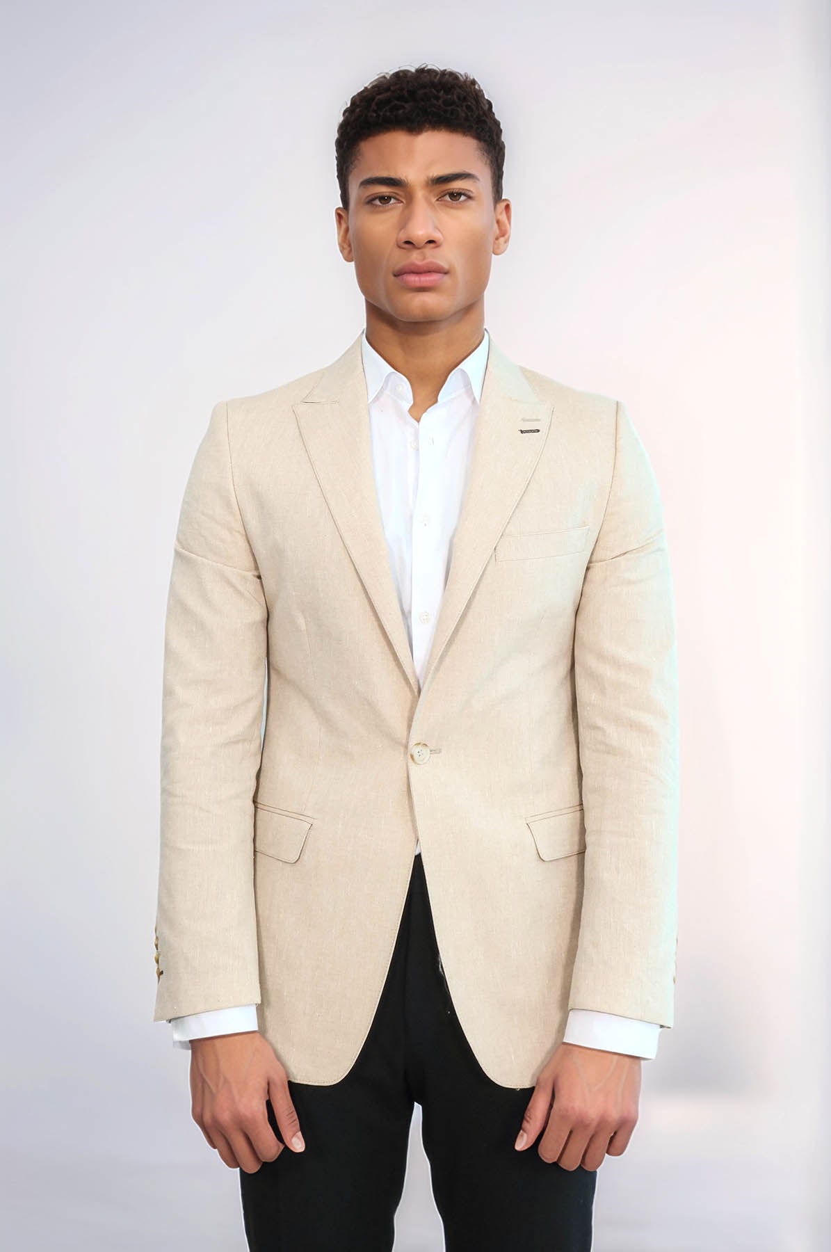 KOALA SYDNEY  Striped Peak Lapel Beige Sport Jacket -