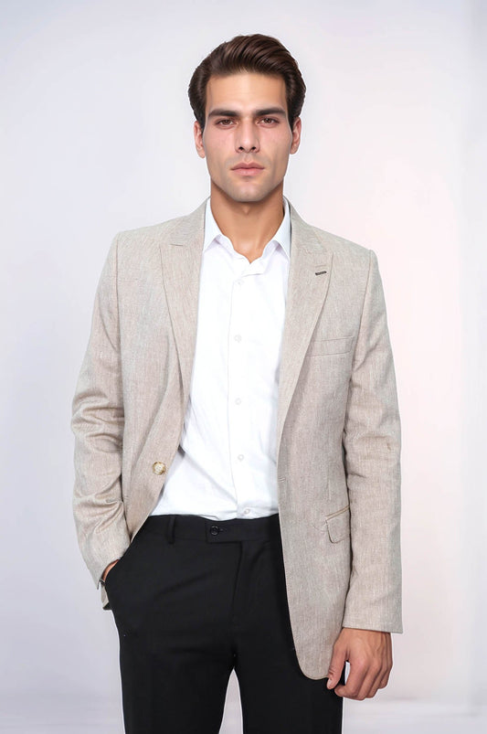 Slim-Fit Peak Lapel Light Brown Jacket