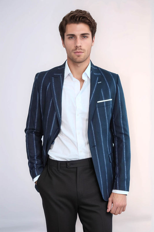 KOALA SYDNEY  Striped Dark Blue Slim-Fit Blazer