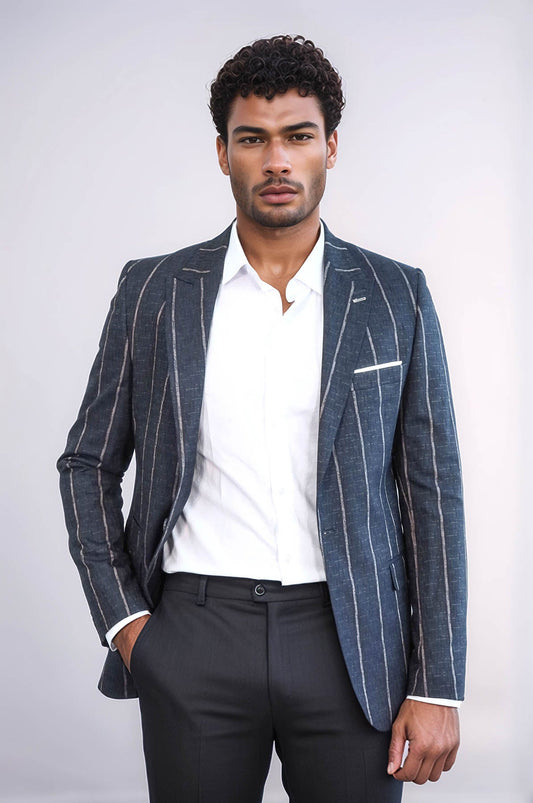 KOALA SYDNEY  Striped Dark Grey Slim-Fit Blazer -