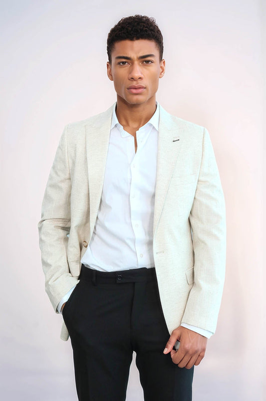 KOALA SYDNEY  Striped Peak Lapel Cream Sport Jacket -