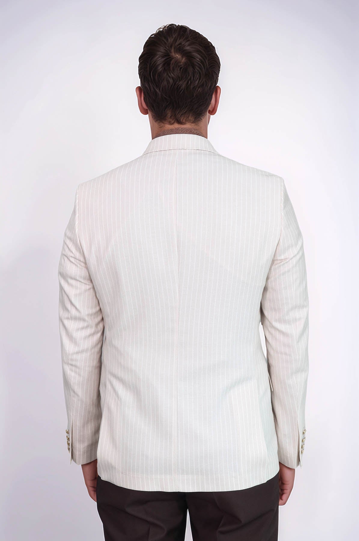 KOALA SYDNEY  Cream Striped Linen Gold Metal Button Slim Fit Men's Blazer Jacket