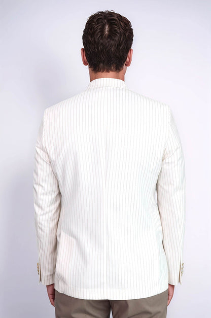 KOALA SYDNEY  Ecru Striped Linen Gold Metal Button Slim Fit Men's Blazer Jacket