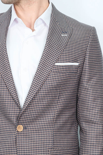 Patterned Navy Slim-Fit Blazer