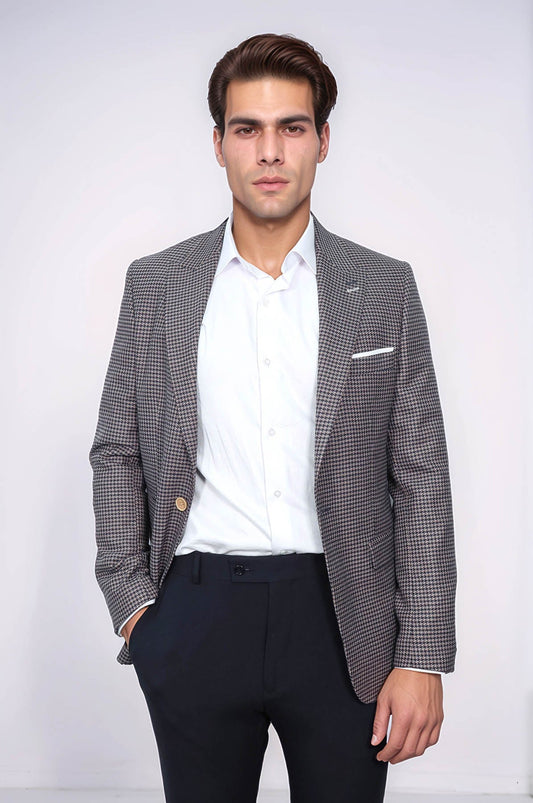 Patterned Navy Slim-Fit Blazer