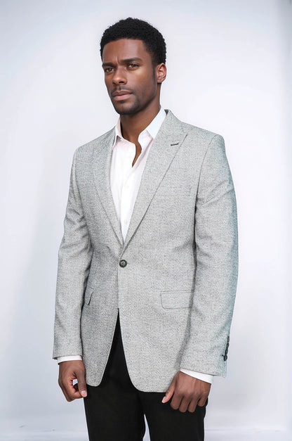 Patterned Slim Fit Grey Men Blazer - Wessi
