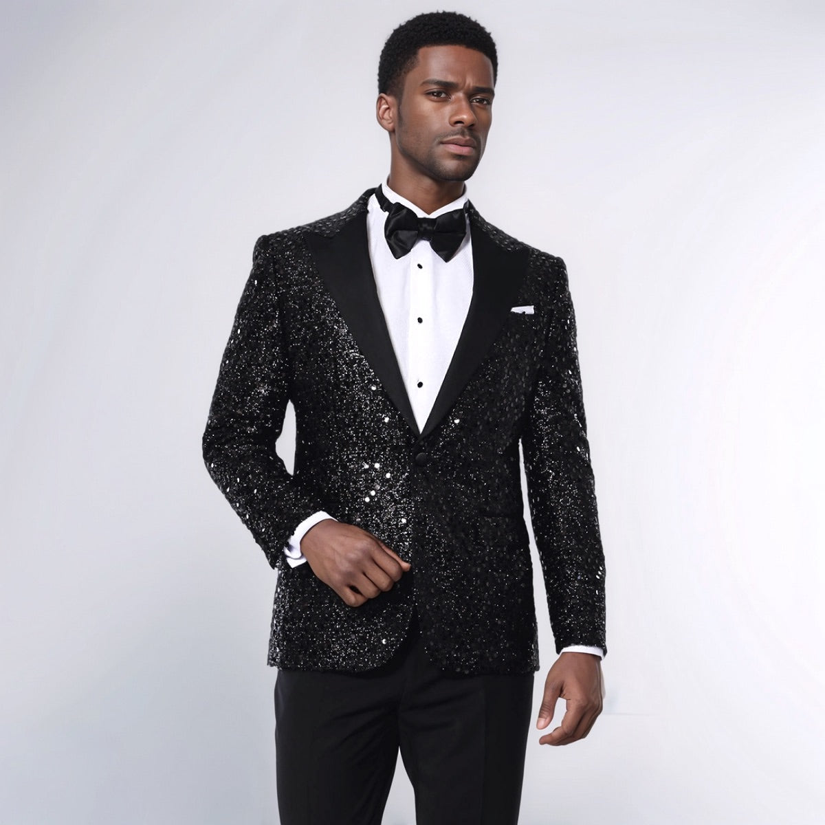 Sequin Patterned Black Party Blazer