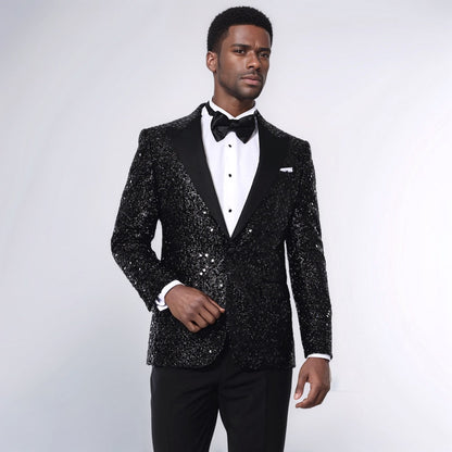 Sequin Patterned Black Party Blazer
