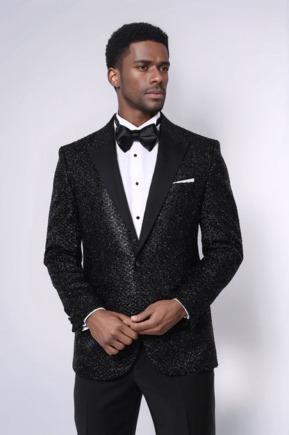 Sequin Patterned Black Party Blazer