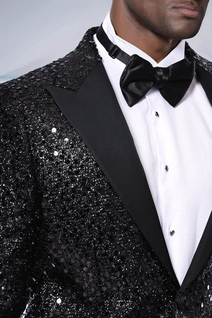 Sequin Patterned Black Party Blazer