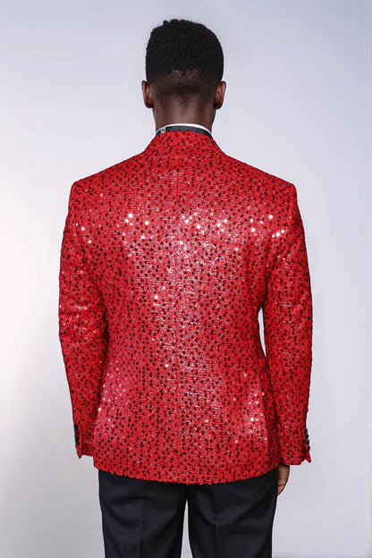 Glitter Pattern Red Men Prom Blazer - Wessi