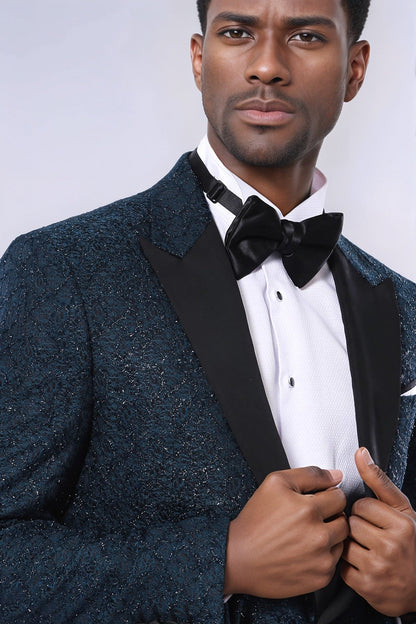 Glitter Pattern Green Men Tuxedo Jacket - Wessi