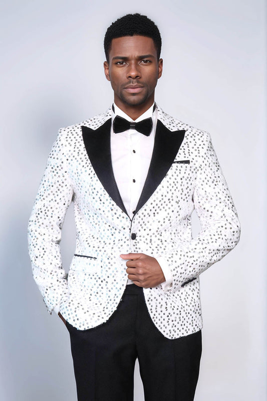 KOALA SYDNEY  Glitter Pattern White Men Prom Blazer