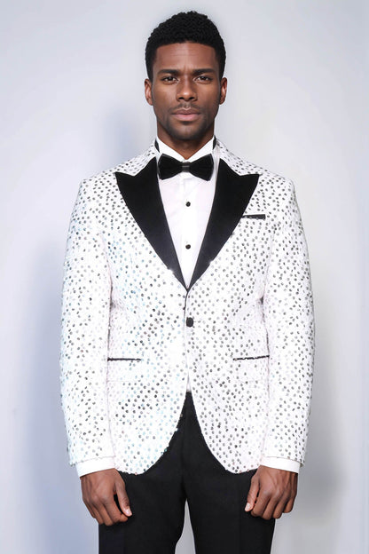 KOALA SYDNEY  Glitter Pattern White Men Prom Blazer