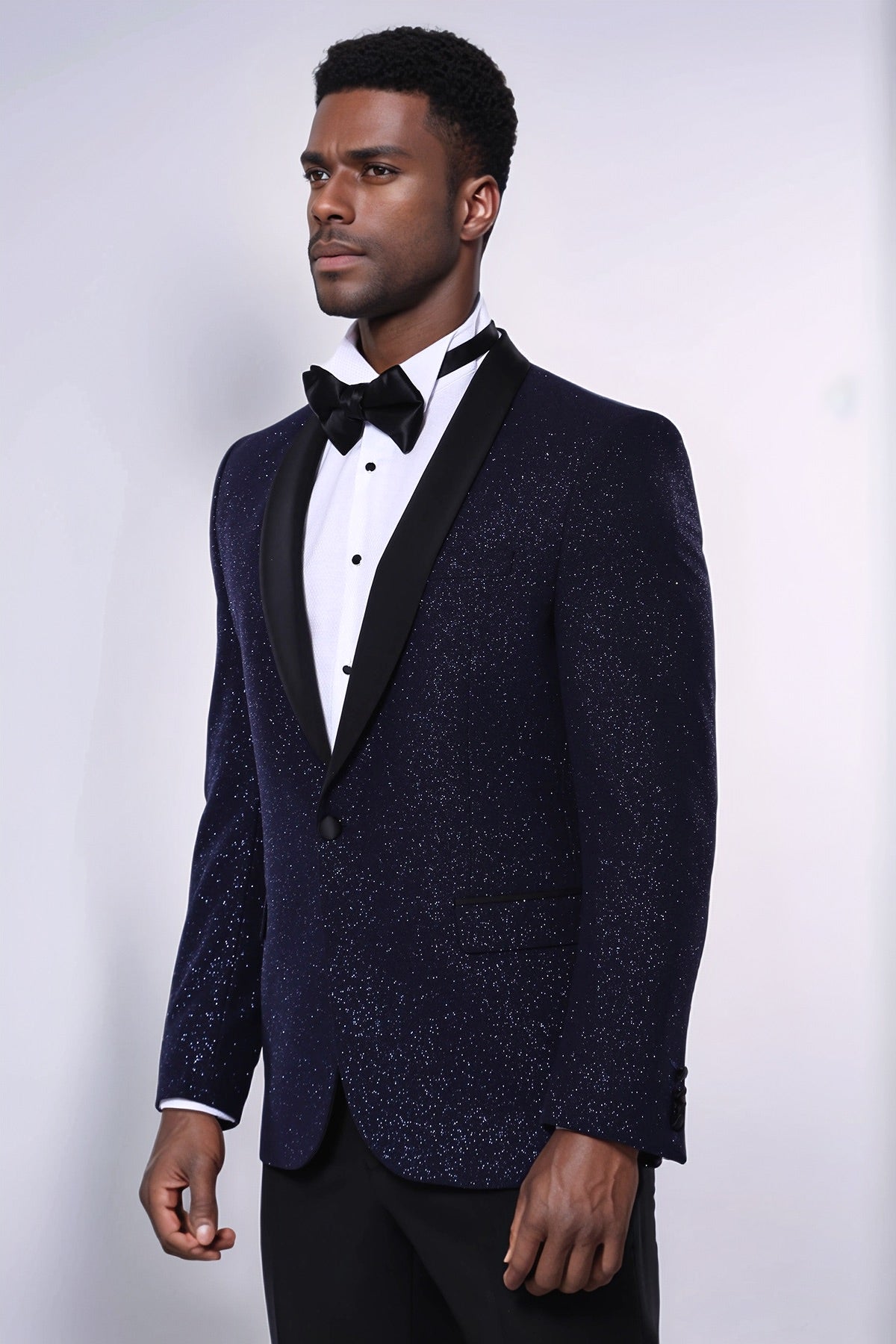 Shawl Lapel Navy Blue Men Sparkly Blazer