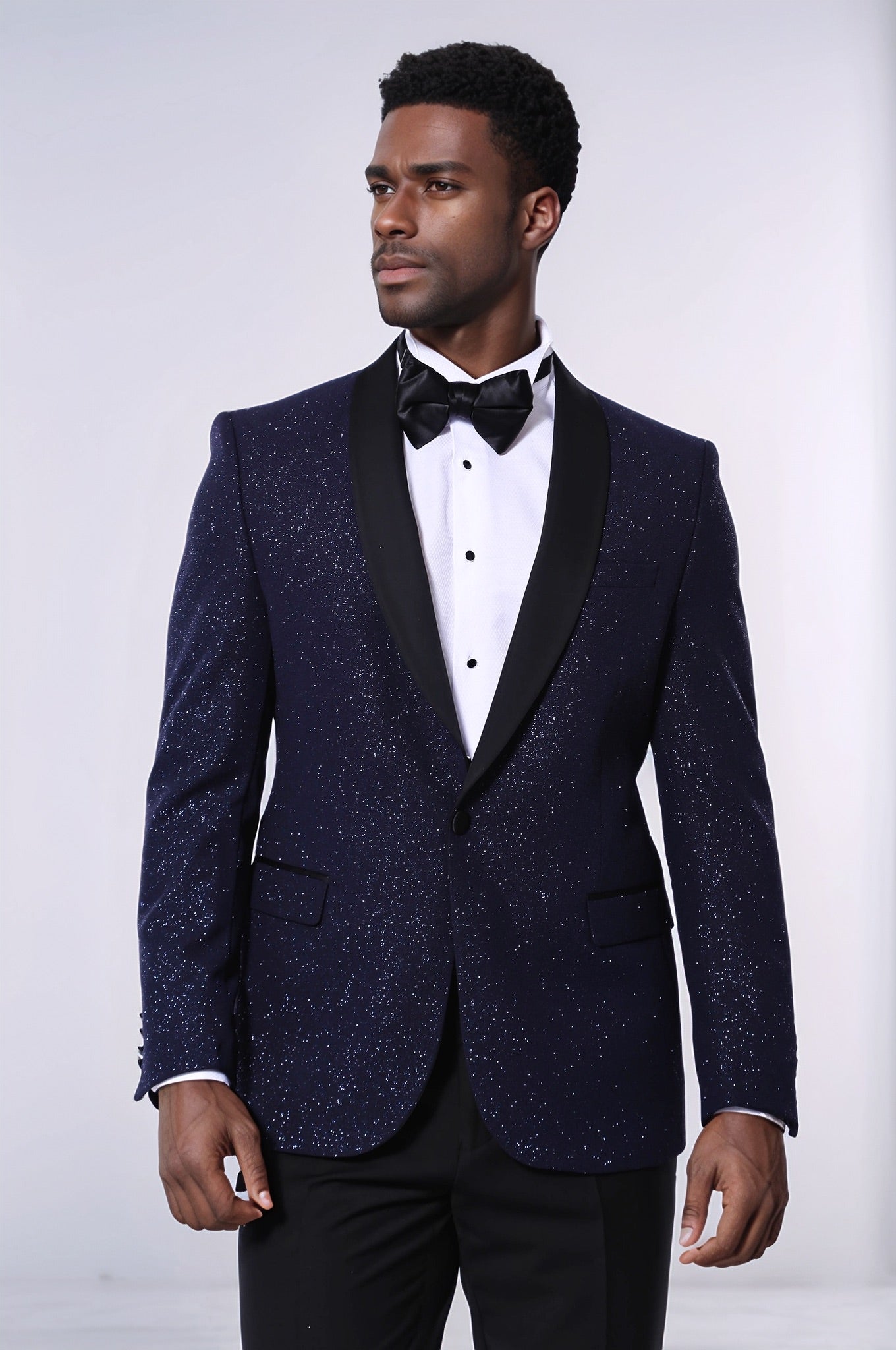 Shawl Lapel Navy Blue Men Sparkly Blazer