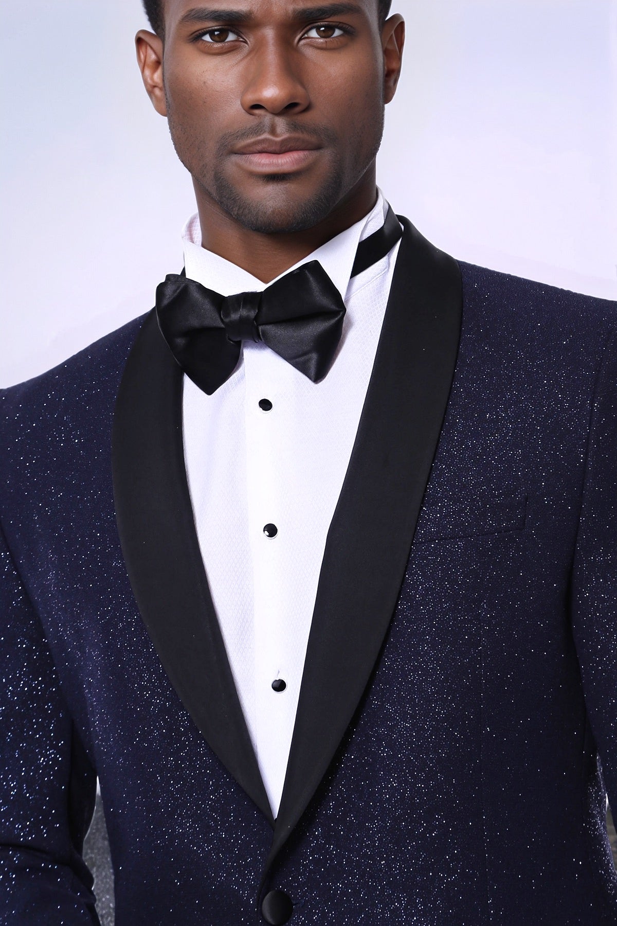 Shawl Lapel Navy Blue Men Sparkly Blazer