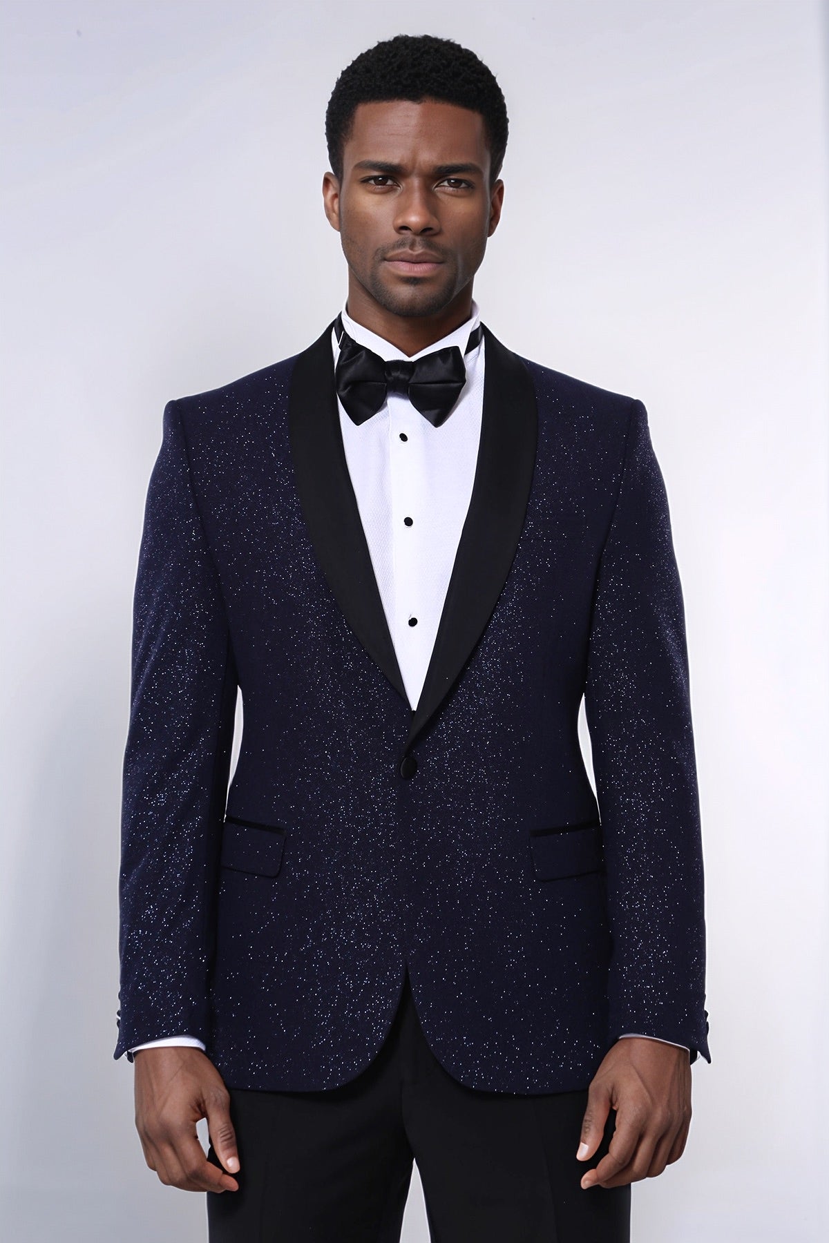 Shawl Lapel Navy Blue Men Sparkly Blazer