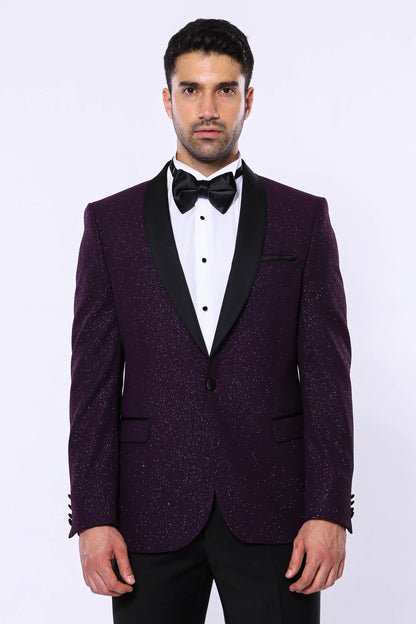 Purple Shawl Lapel Sparkly Men Party Blazer