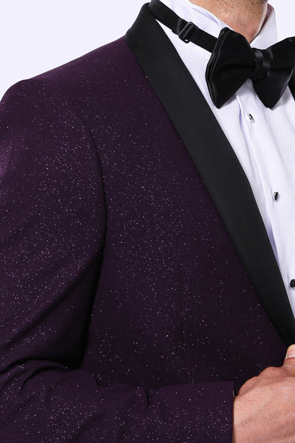 Purple Shawl Lapel Sparkly Men Party Blazer