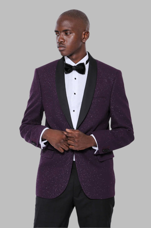Purple Shawl Lapel Sparkly Men Party Blazer - Wessi