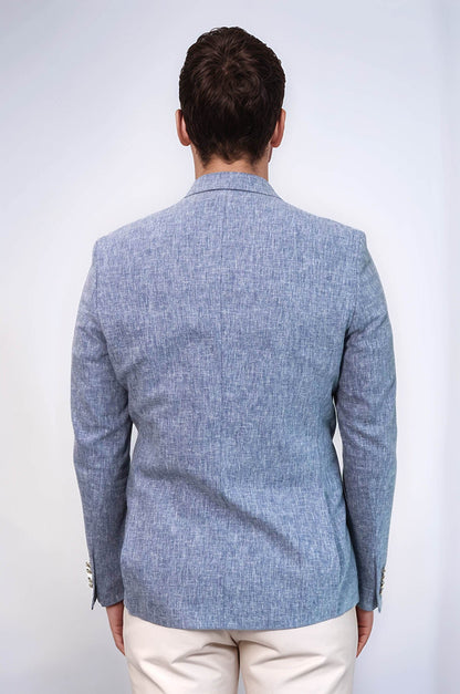 KOALA SYDNEY  Dark Blue Textured Linen-Feel Gold Metal Button Slim Fit Men's Blazer Jacket
