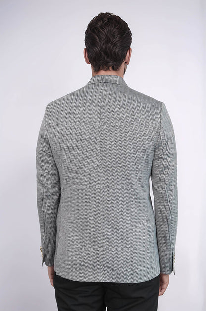 KOALA SYDNEY  Black Herringbone Pattern Gold Metal Button Slim Fit Men's Blazer Jacket