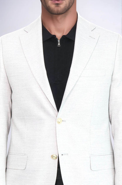 Light Grey Herringbone Pattern Gold Metal Button Slim Fit Men's Blazer Jacket