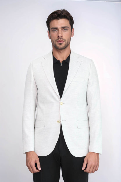 Light Grey Herringbone Pattern Gold Metal Button Slim Fit Men's Blazer Jacket