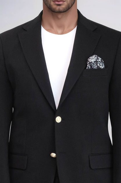 Black Textured Gold Metal Button Slim Fit Men's Blazer Jacket -