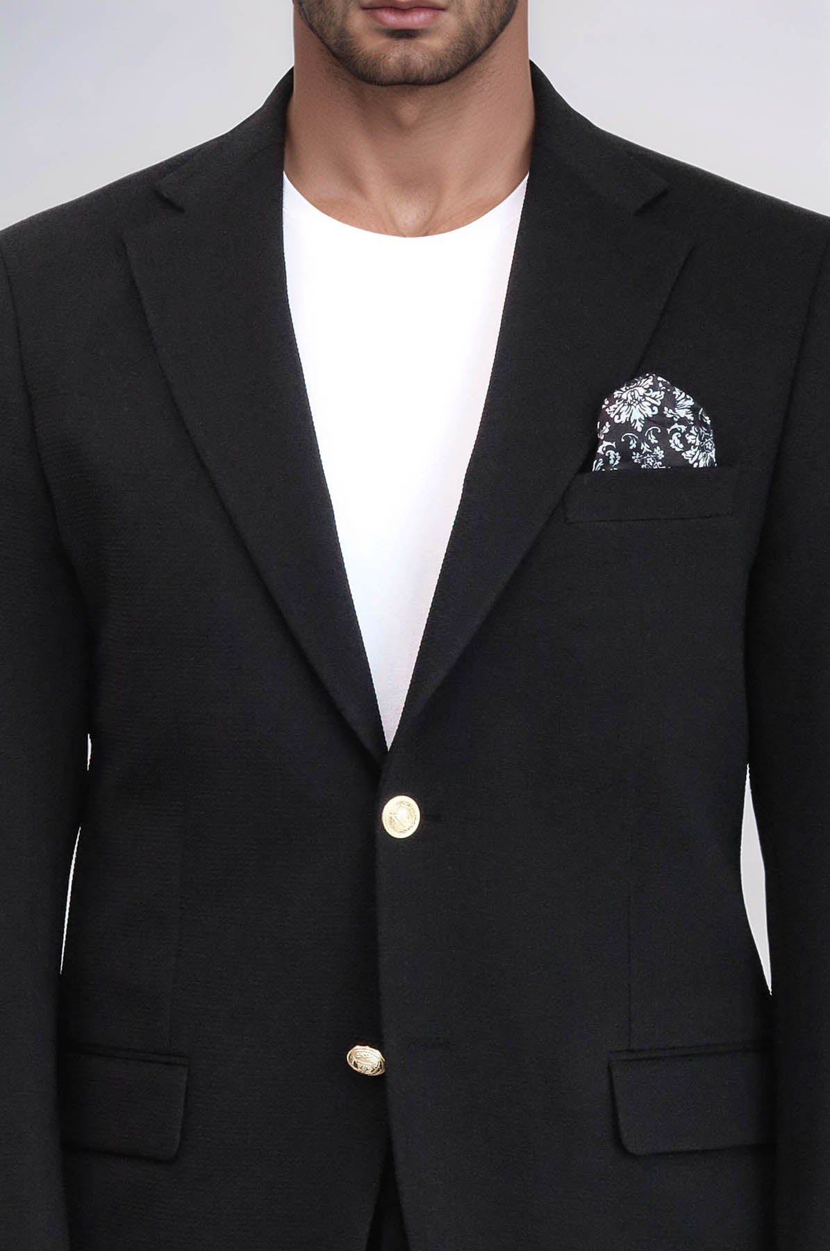KOALA SYDNEY  Black Textured Gold Metal Button Slim Fit Men's Blazer Jacket